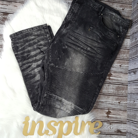 Blue Stitch Black Moto Jeans Big & Tall - Picture 2 of 8